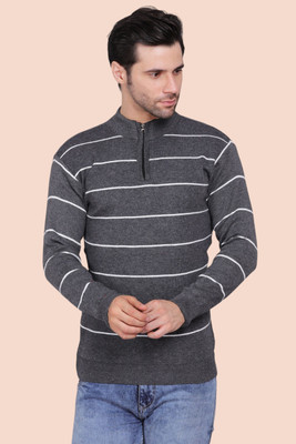 KIPEKEE Striped High Neck Casual Men Grey Sweater