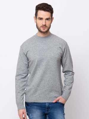Status Quo Solid Turtle Neck Casual Men Grey Sweater