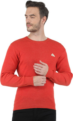 MONTE CARLO Striped Round Neck Casual Men Orange Sweater