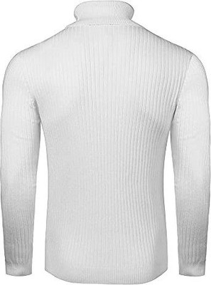 YOUTH ROBE Woven Turtle Neck Casual Men White Sweater