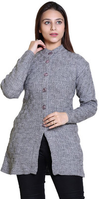 Dartline Self Design Crew Neck Casual Women Grey Sweater
