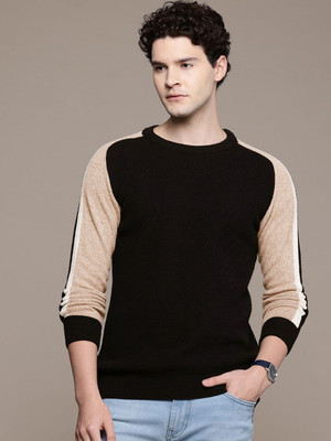 French Connection Self Design Round Neck Casual Men Black Sweater