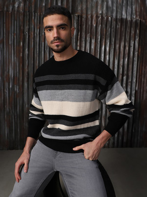 High Star Self Design Round Neck Casual Men Multicolor Sweater
