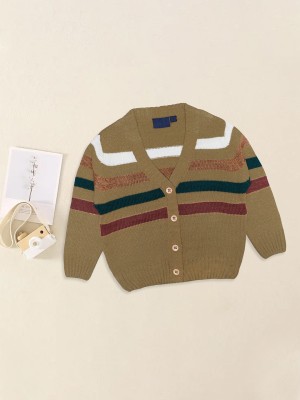 CHKOKKO Striped Round Neck Casual Baby Boys Grey Sweater