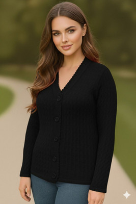 urban trees Solid V Neck Casual Women Black Sweater