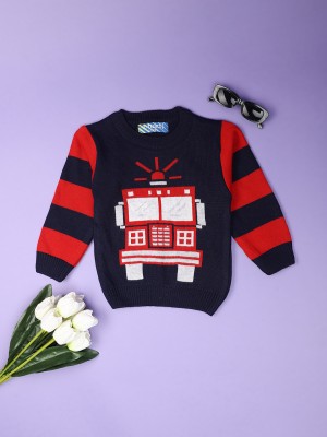 V-MART Printed Round Neck Casual Boys Blue, Blue Sweater