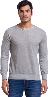PARX Solid Round Neck Casual Men Grey Sweater