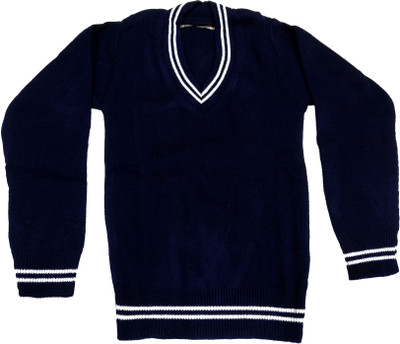 MIKONIKO Self Design V Neck Casual Boys & Girls Black Sweater