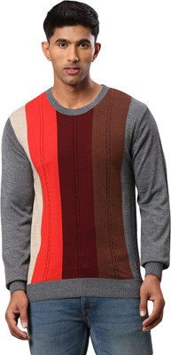 Raymond Solid Round Neck Casual Men Grey Sweater