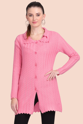 KIPEKEE Chevron/Zig Zag Collared Neck Casual Women Pink Sweater