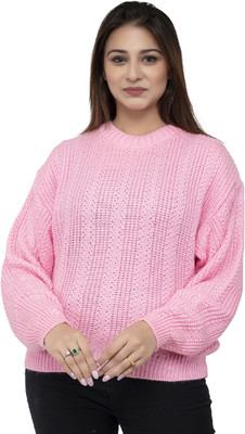 Wearlusso Solid Round Neck Casual Women Pink Sweater