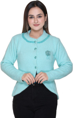 FASHSTORE Self Design V Neck Casual Women Green Sweater