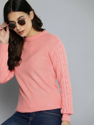 HARVARD Self Design Round Neck Casual Women Pink Sweater