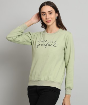 MORKEL Graphic Print Round Neck Casual Women Green Sweater