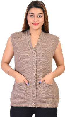 STUTAKRITI Self Design V Neck Casual Women Grey Sweater