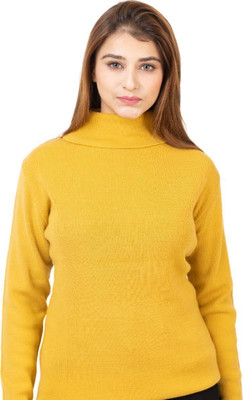 Farlucci Solid High Neck Casual Women Yellow Sweater