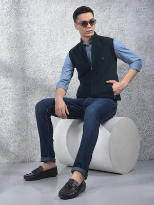 CRIMSOUNE CLUB Solid High Neck Casual Men Blue Sweater