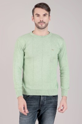 lewiston Solid Round Neck Casual Men Light Green Sweater