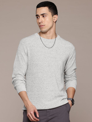 Roadster Solid Round Neck Casual Men Grey Sweater