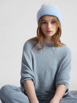 ONLY Solid Round Neck Casual Women Blue Sweater