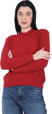 HITTIKA Self Design Round Neck Casual Women Maroon Sweater