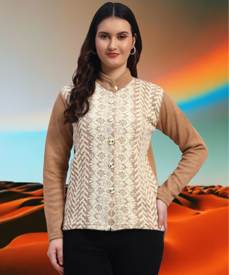 GRAND MALBORK Self Design High Neck Casual Women Beige Sweater