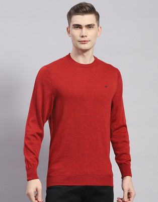 MONTE CARLO Solid Round Neck Casual Men Maroon Sweater