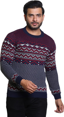 Grand Line Geometric Print Round Neck Casual Men Multicolor Sweater