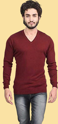 ZAKOD Solid V Neck Casual Men Maroon Sweater