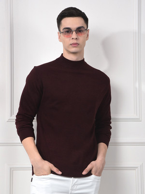 CRIMSOUNE CLUB Solid Mandarin Neck Casual Men Maroon Sweater