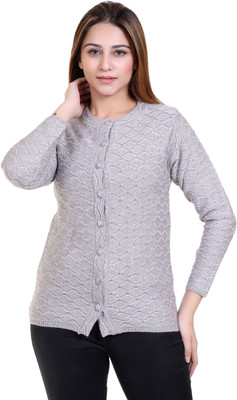 Varenyam Self Design Round Neck Lounge Wear Women Grey Sweater