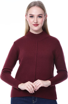 NOQUO Self Design Round Neck Casual Women Maroon Sweater