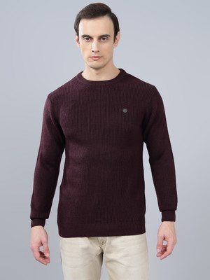 CANTABIL Solid Round Neck Casual Men Maroon Sweater