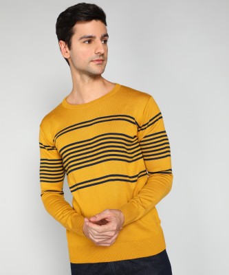 WROGN Woven Round Neck Casual Men Yellow Sweater