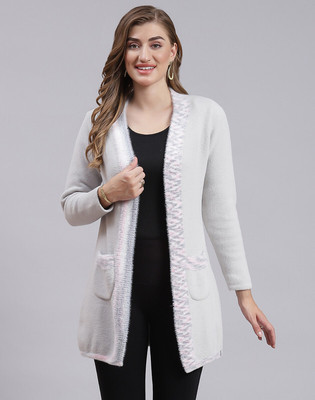 MONTE CARLO Self Design V Neck Casual Women Grey Sweater