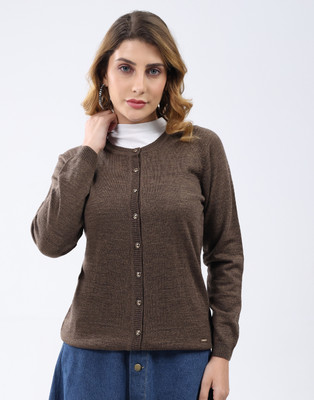 MONTE CARLO Solid Round Neck Casual Women Brown Sweater