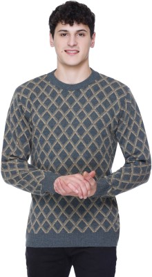 aarbee Argyle Round Neck Casual Men Green Sweater