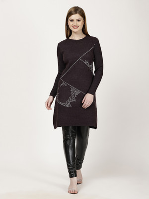 FUTURO Solid Round Neck Casual Women Purple Sweater