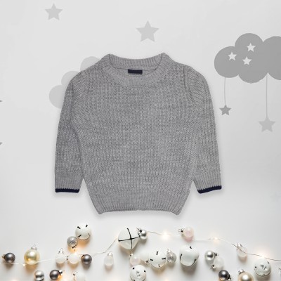 CHKOKKO Self Design Round Neck Casual Baby Boys Grey Sweater