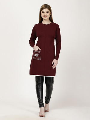 FUTURO Solid Round Neck Casual Women Maroon Sweater