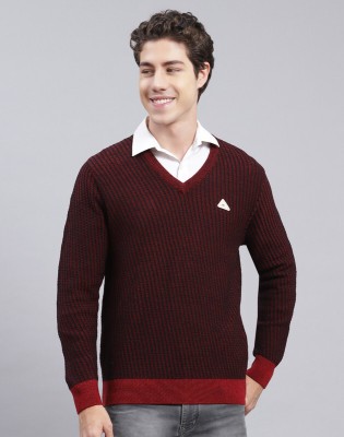 MONTE CARLO Woven V Neck Casual Men Black Sweater