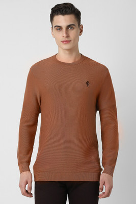 VAN HEUSEN Self Design Round Neck Casual Men Brown Sweater