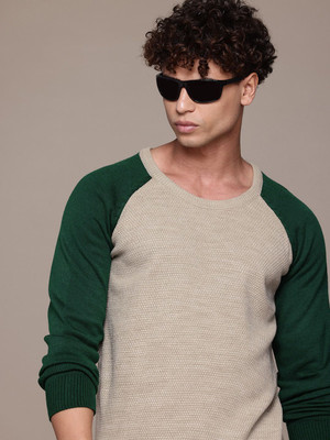 Roadster Solid Round Neck Casual Men Beige Sweater