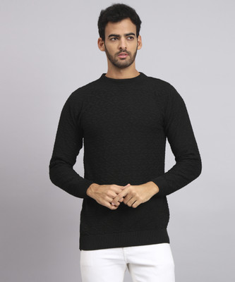 HEMLOCK Solid Round Neck Casual Men Black Sweater