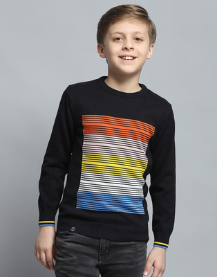MONTE CARLO Self Design Round Neck Casual Boys Black Sweater