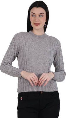 HITTIKA Self Design Round Neck Casual Women Grey Sweater
