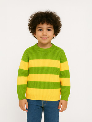 NautiNati Striped Round Neck Casual Boys Multicolor Sweater