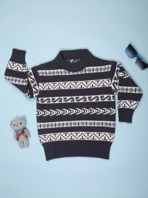 V-MART Colorblock Round Neck Casual Boys Grey Sweater