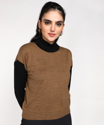 NUMERO UNO Colorblock Turtle Neck Casual Women Multicolor Sweater
