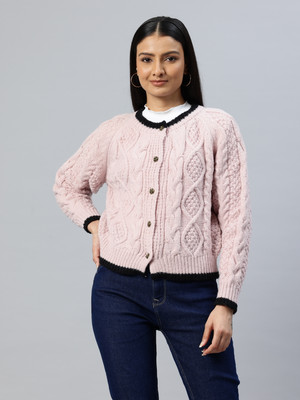 PIERRE CARLO Self Design Round Neck Casual Women Pink Sweater